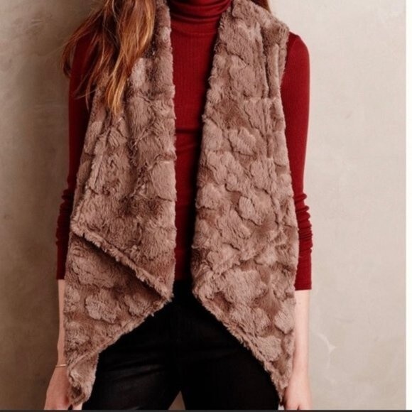 Anthropologie Jackets & Blazers - Anthropologie Elevenses Pelange Brown Faux Fur Open Front Vest - S